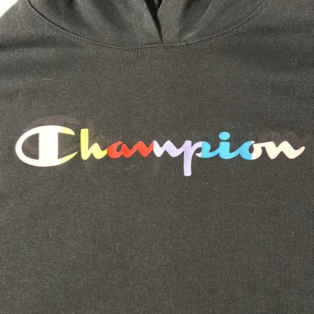 Champion Youth Girl's Long Sleeve French Terry Rainbow Script Hoodie - Picture 3 of 9